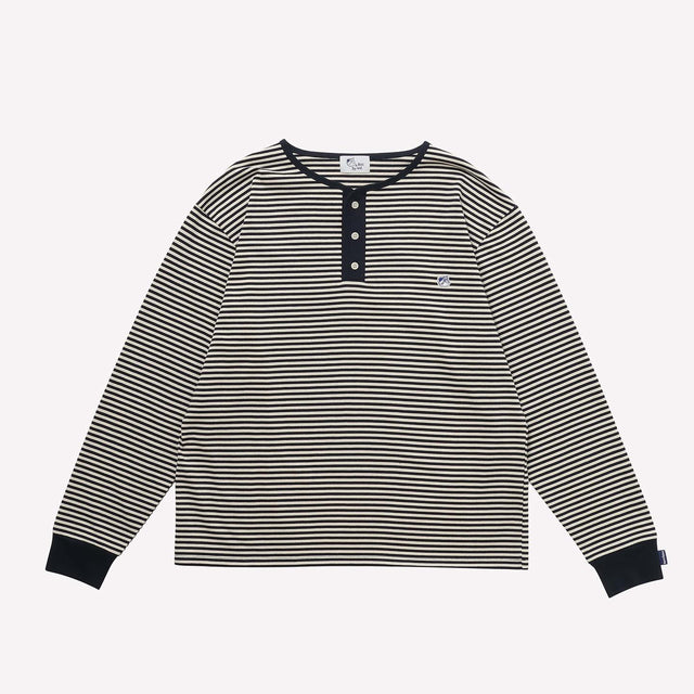 STRIPE HENLEY NECK LS TEE