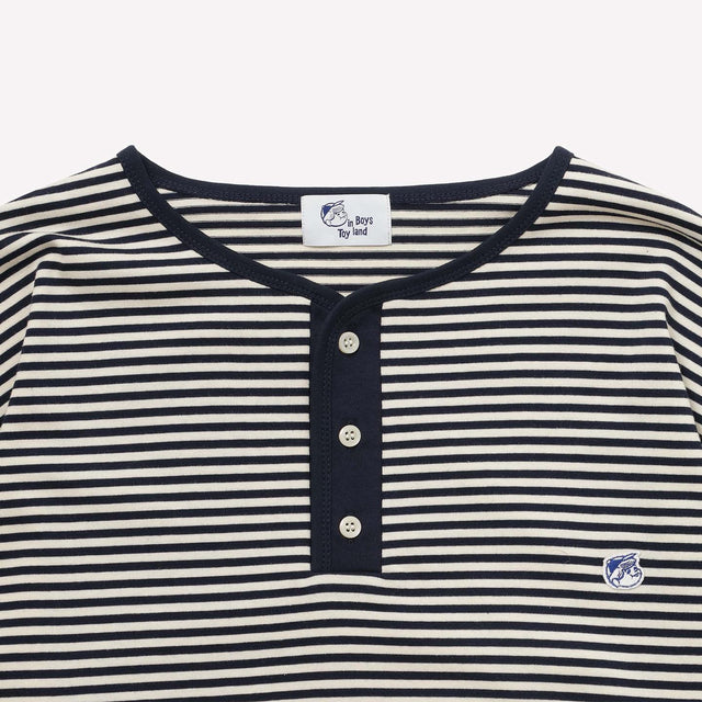 STRIPE HENLEY NECK LS TEE