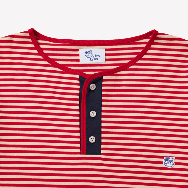 STRIPE HENLEY NECK LS TEE